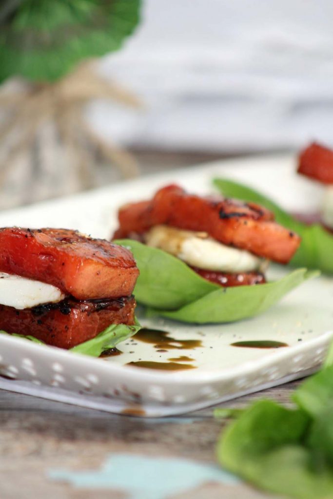 grilled watermelon salad with mozzarella and spinach