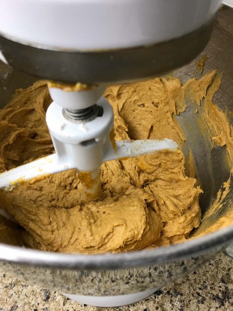 pumpkin spice cookie dough mixing